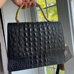 NWT House of Harlow 1960 Leather "Croc" Pattern w/ Gold Snake Handle Bag